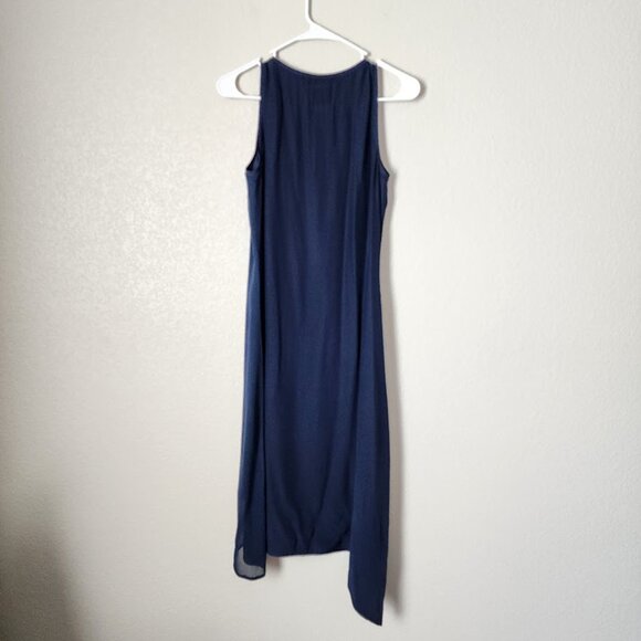 GOSILK Silk Asymmetrical V Neck Dress Navy XS Minimalist Resort Evening - Picture 6 of 10